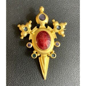 Vintage Gothic Cross Brooch Gold Tone Dagger Bar Victorian Revival Pin Jewelry